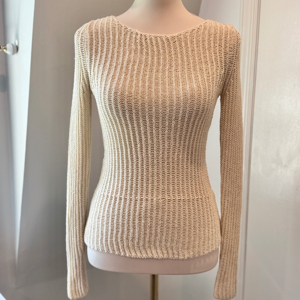 Philosophy Cream Ribbed Tie Back Long Sleeve Sweater Bow Detail | XS